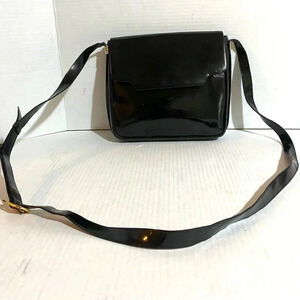 Salvatore Ferragamo black patent leather crossbody handbag